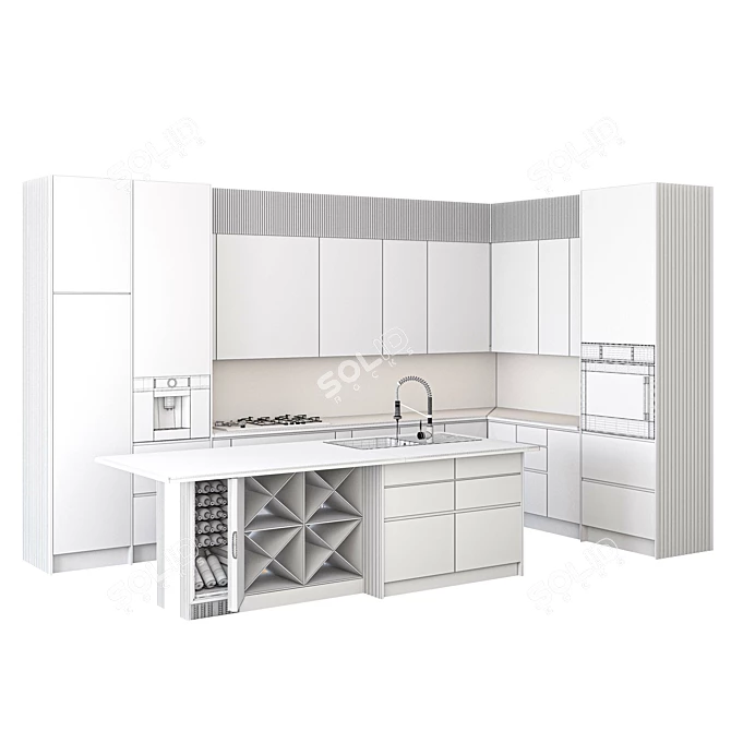 Modern Kitchen Set with Appliances 3D model image 7