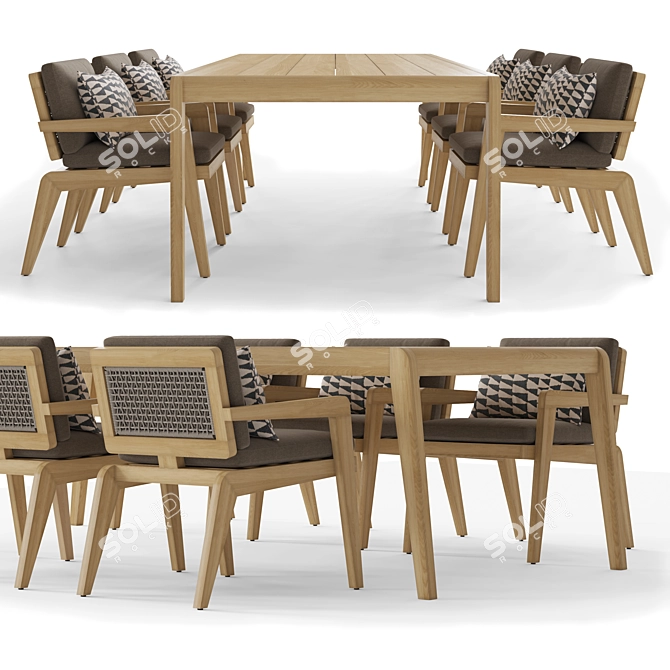 Modern Teak Dining Set with Chairs 3D model image 2