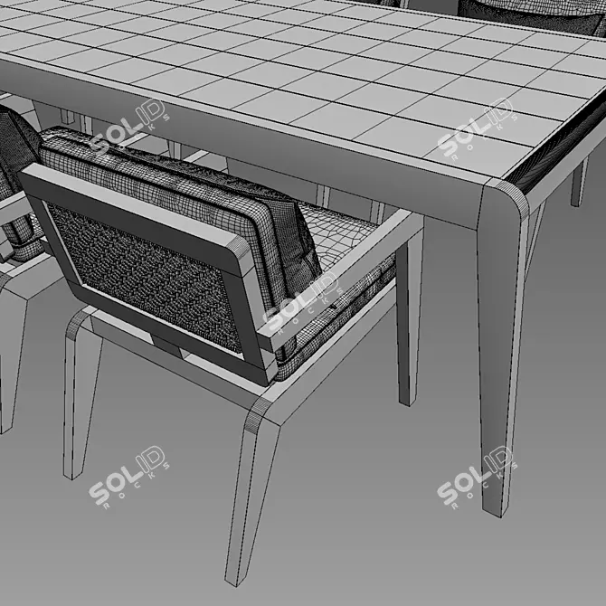 Modern Teak Dining Set with Chairs 3D model image 3
