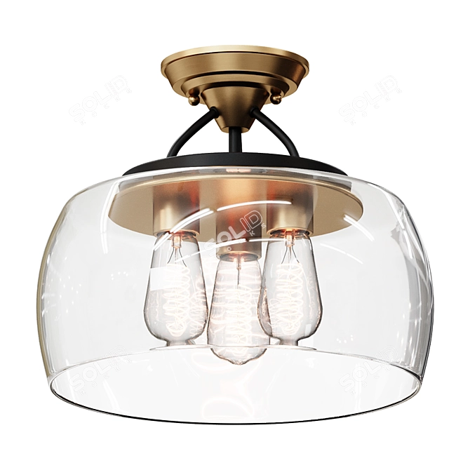 Modern Bowl Ceiling Light Fixture 3D model image 1