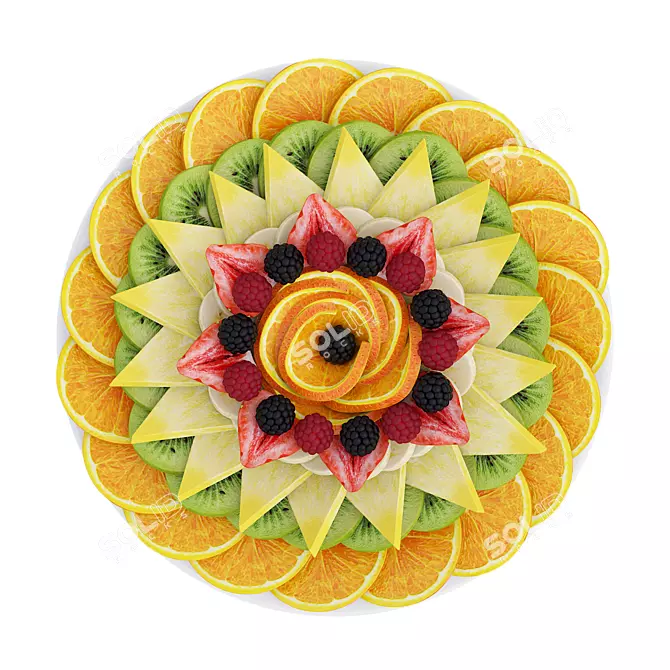 Colorful Fruit Plate 3D Model 3D model image 1