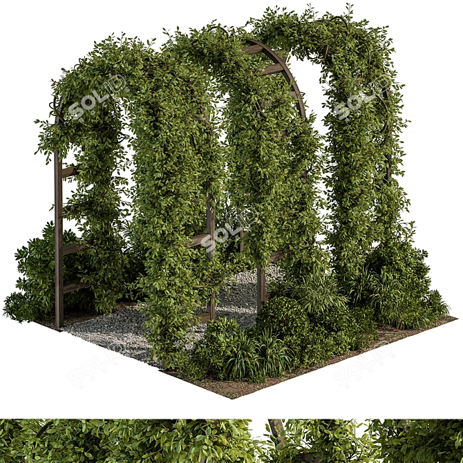 Outdoor Oasis Pergola Plant Set 3D model image 1
