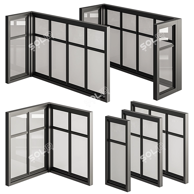  Modern Black Window Set 12 3D model image 1