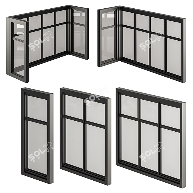  Modern Black Window Set 12 3D model image 2