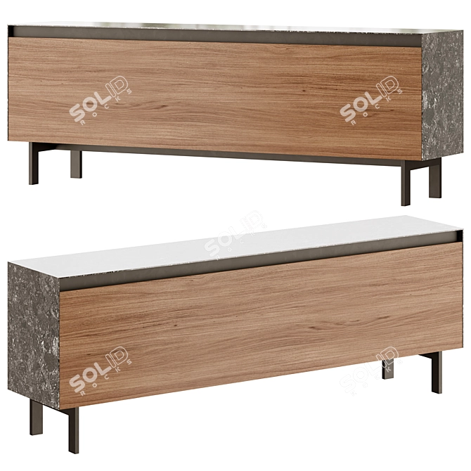 Modern Glass and Wood Sideboard 3D model image 1