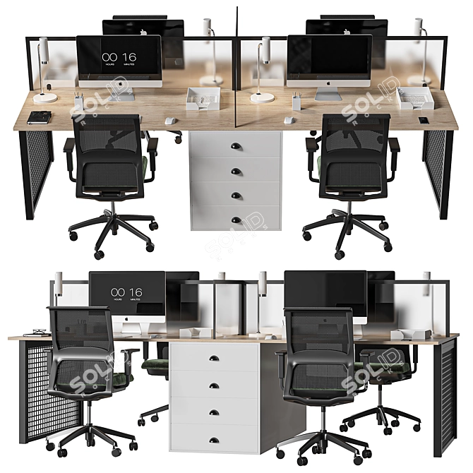 Modern Glass Office Set 3D model image 1