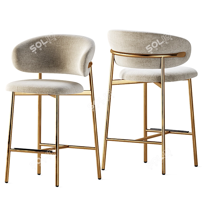 Modern Wood Bar Stool Set 3D model image 1