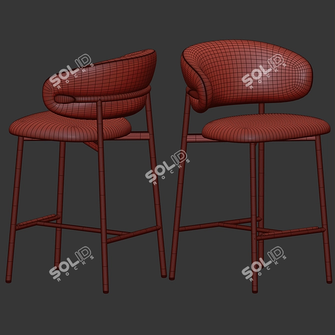 Modern Wood Bar Stool Set 3D model image 2