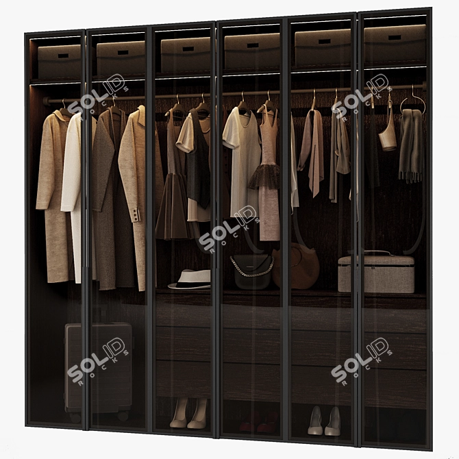 Modern Glass Wardrobe Composition 3D model image 1