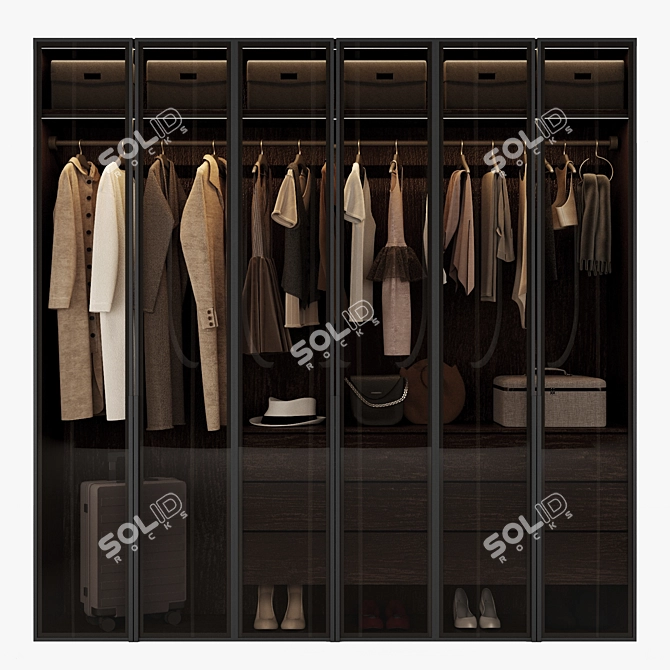 Modern Glass Wardrobe Composition 3D model image 2