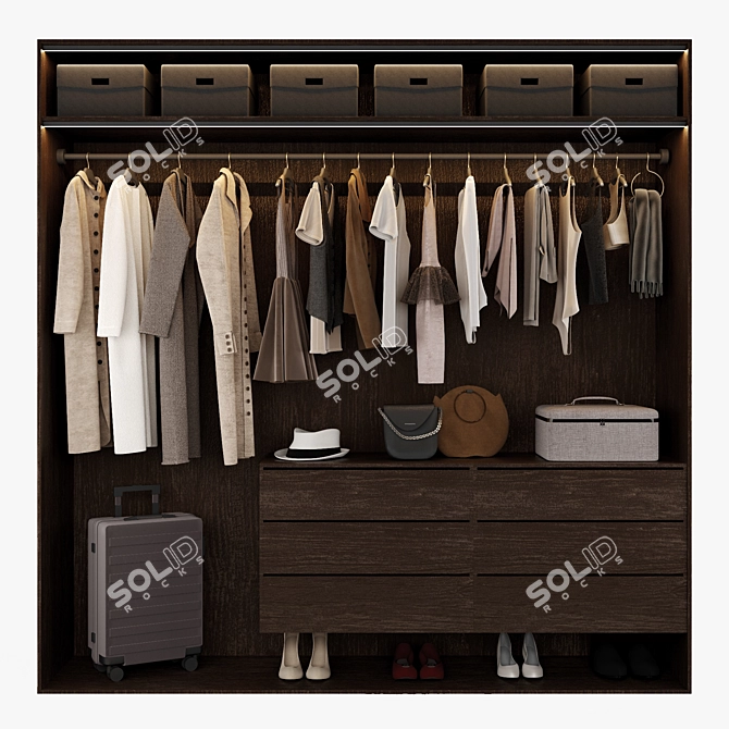 Modern Glass Wardrobe Composition 3D model image 3