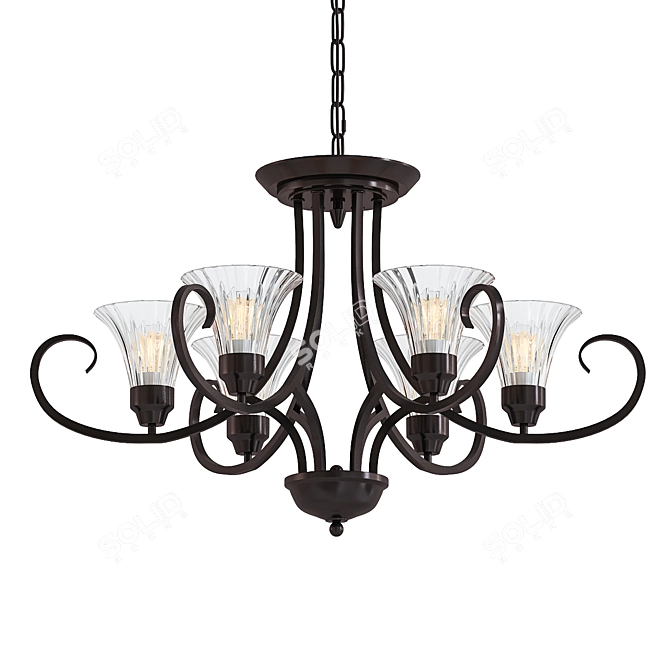 Ribbed Glass Flared Chandelier, Elegant 3D model image 1