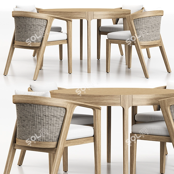 Luxury Teak Dining Set 3D model image 2