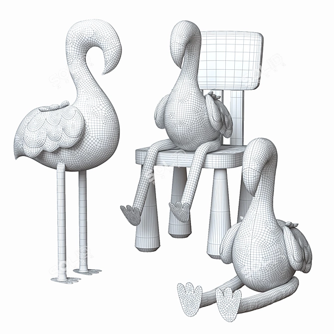 Smooth Flamingo Toy Set 3D model image 2