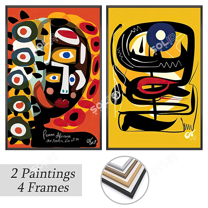 Modern Art Set with Frame Options 3D model image 1