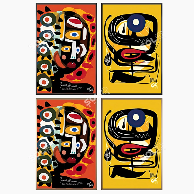 Modern Art Set with Frame Options 3D model image 2