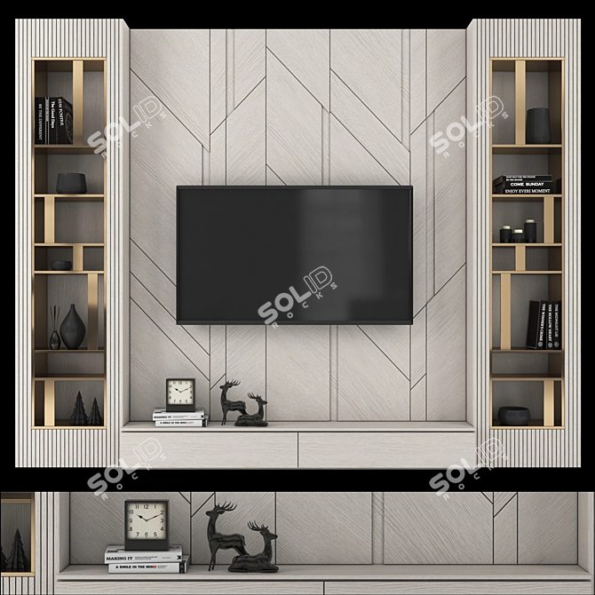 Modern 65" TV Wall Set 3D model image 1