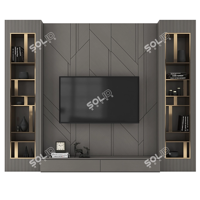 Modern 65" TV Wall Set 3D model image 2