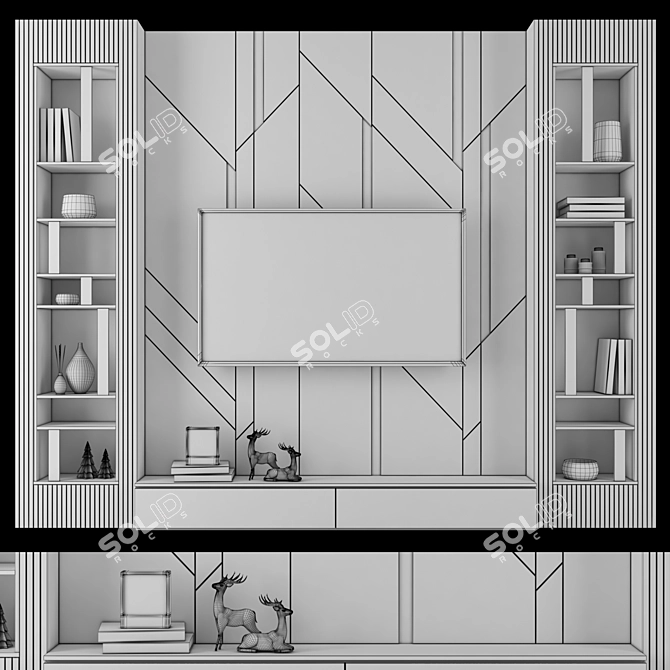 Modern 65" TV Wall Set 3D model image 5