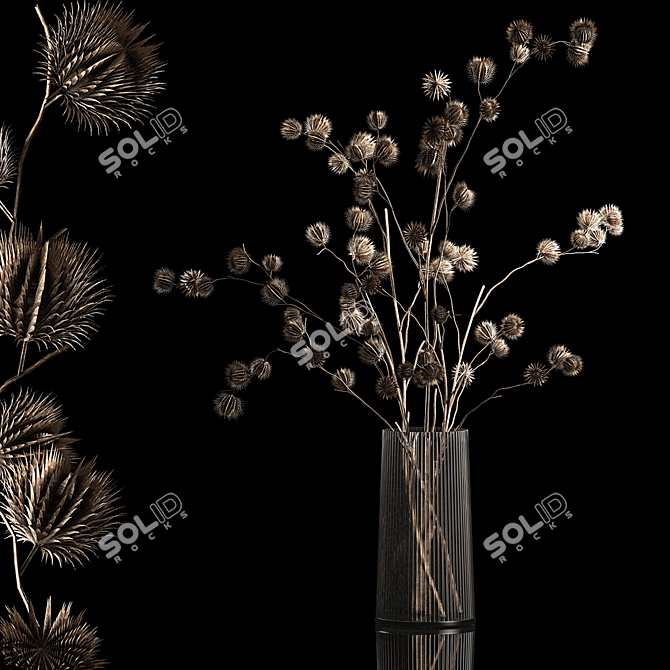 Natural Thistle Bouquet in Glass Vase 3D model image 1