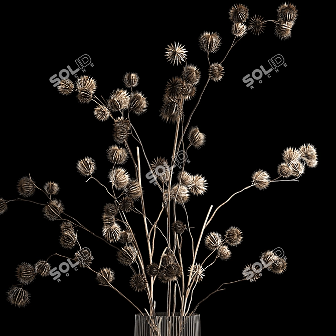 Natural Thistle Bouquet in Glass Vase 3D model image 2