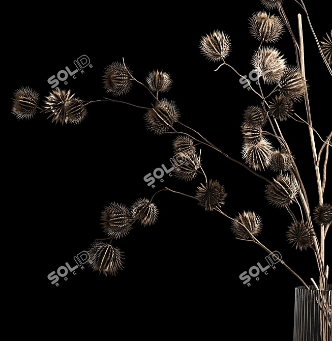 Natural Thistle Bouquet in Glass Vase 3D model image 3