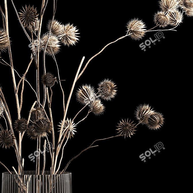 Natural Thistle Bouquet in Glass Vase 3D model image 5