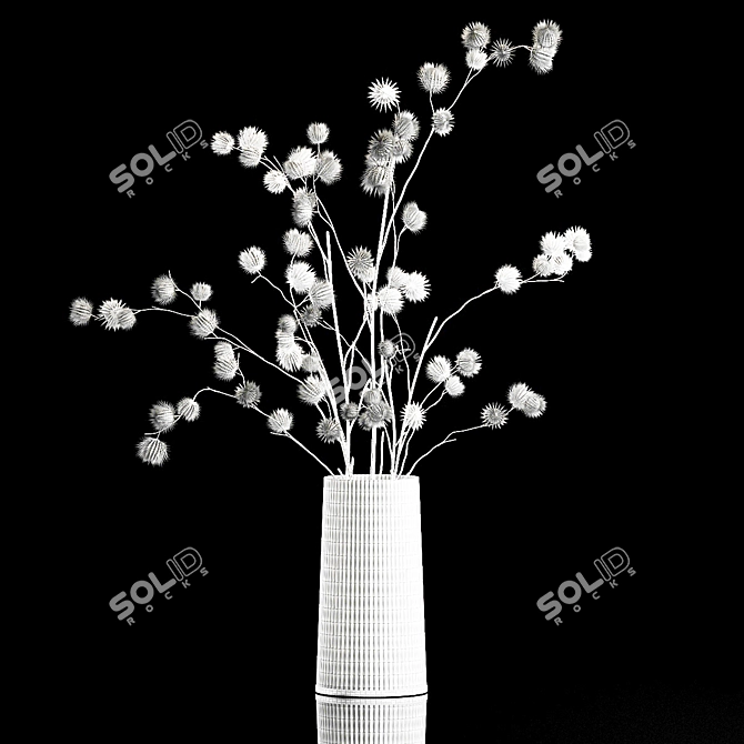 Natural Thistle Bouquet in Glass Vase 3D model image 7