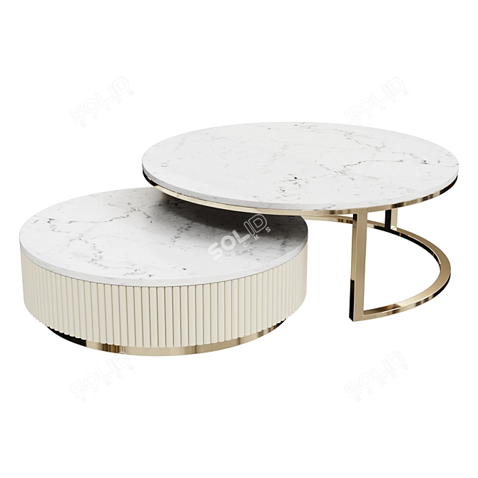 Gold Stainless-Steel Round Marble Coffee Table 3D model image 1