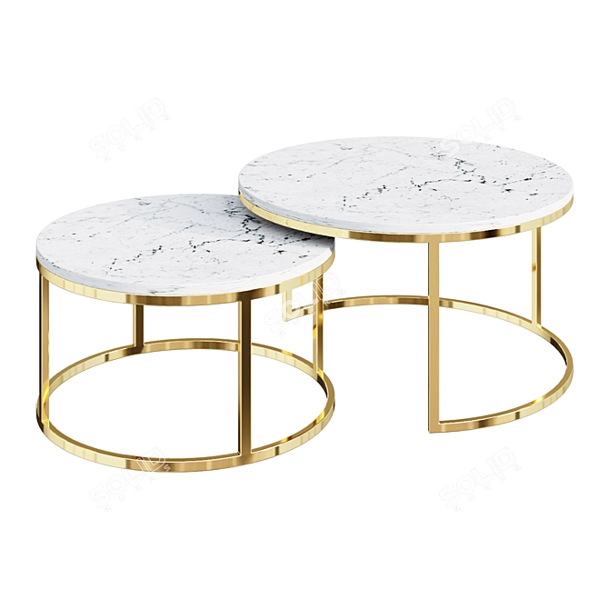 Modern Round Coffee Table, Black Gold Metal 3D model image 1