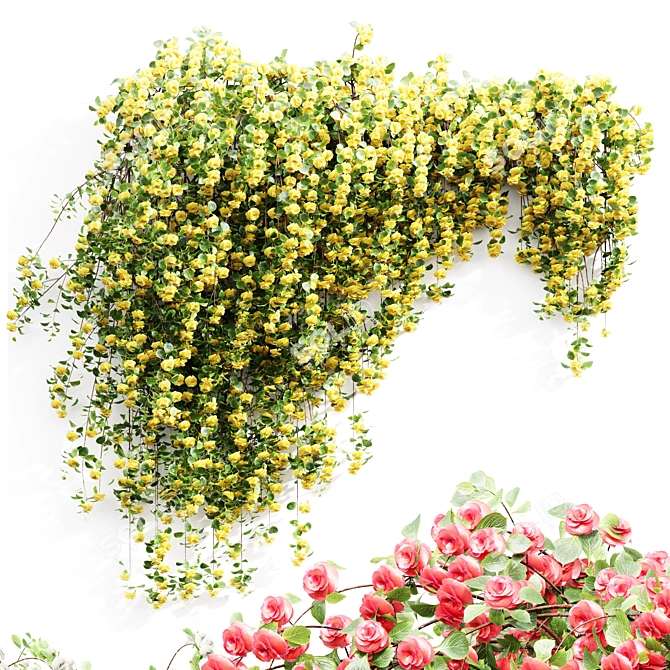 High-Detail Climbing Roses Wall Panel 3D model image 4