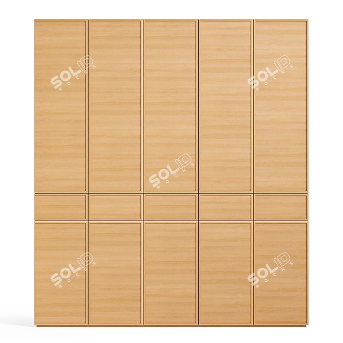 Modern Oak Wood Wardrobe Set 3D model image 2