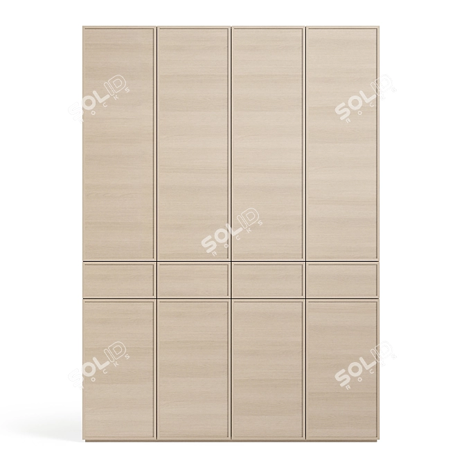 Modern Oak Wood Wardrobe Set 3D model image 3