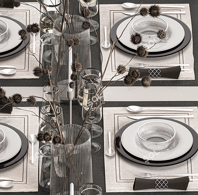 Eco Elegant Table Setting Ensemble 3D model image 3