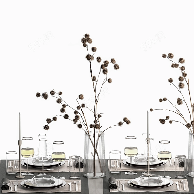 Eco Elegant Table Setting Ensemble 3D model image 4