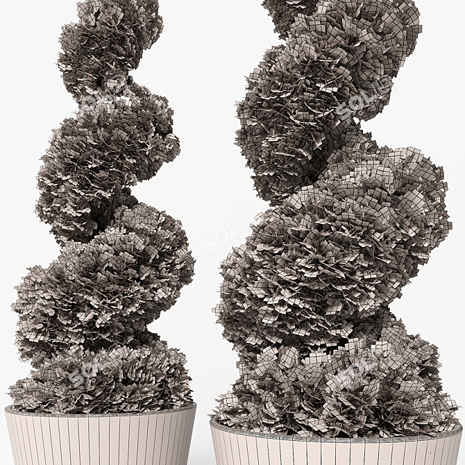Modern Concrete Planter with Topiary Cypress 3D model image 9
