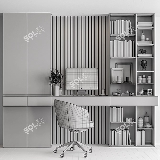 Sleek Home Office Desk Set 3D model image 4