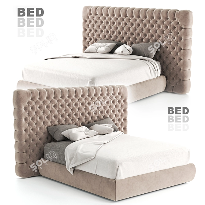 Luxurious Tufted Leather Double Bed 3D model image 2