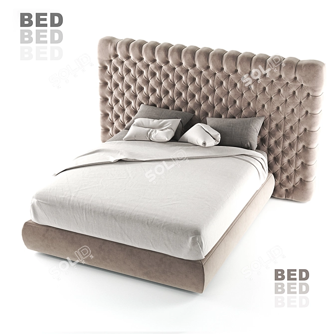 Luxurious Tufted Leather Double Bed 3D model image 3