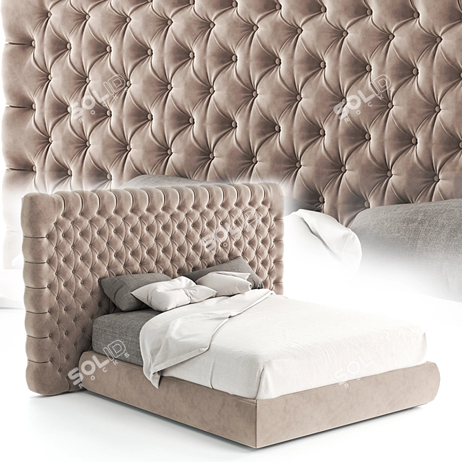 Luxurious Tufted Leather Double Bed 3D model image 4