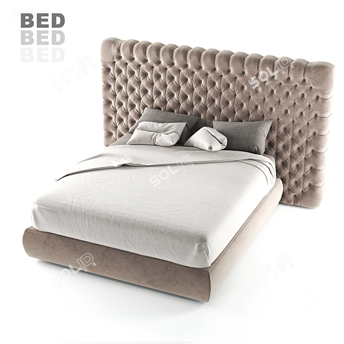 Luxurious Tufted Leather Double Bed 3D model image 6