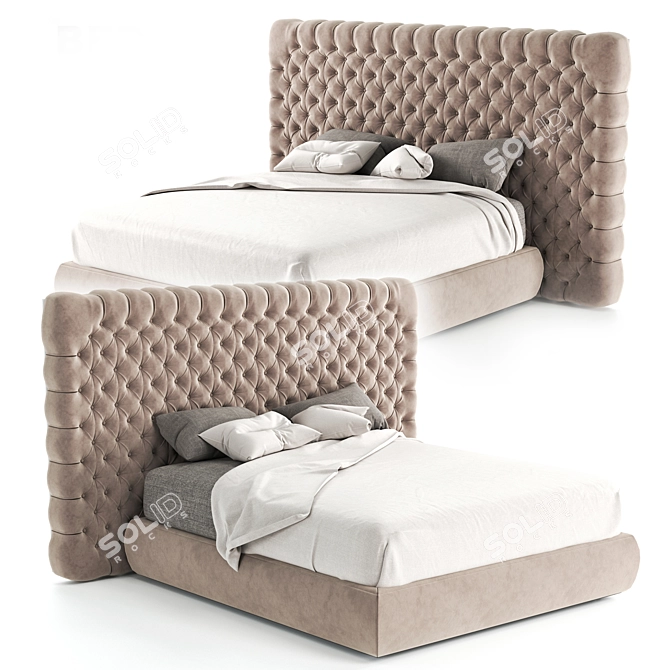 Luxurious Tufted Leather Double Bed 3D model image 8