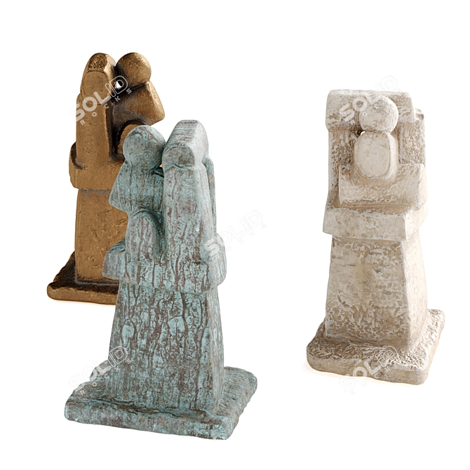 Industrial Figure Sculpture Metal Plaster 3D model image 2