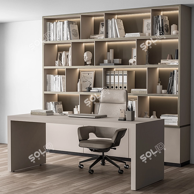 Executive Beige Office Desk Set 3D model image 1