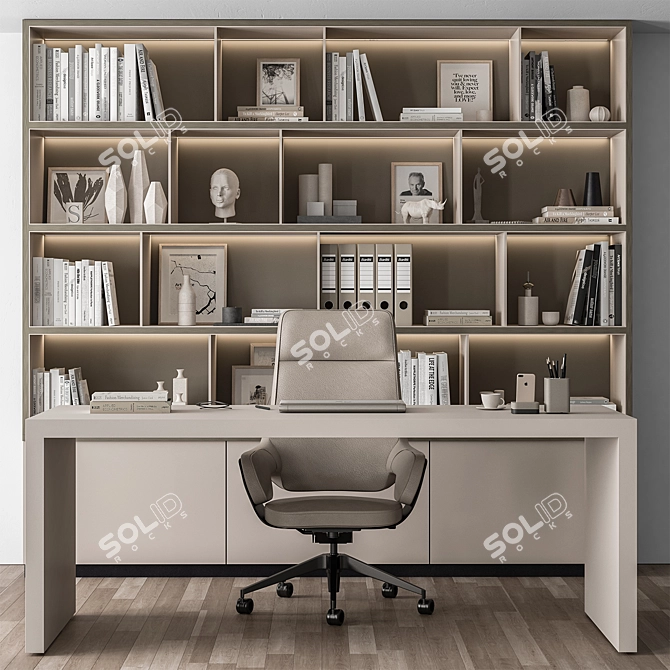 Executive Beige Office Desk Set 3D model image 2