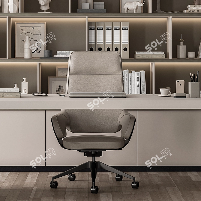 Executive Beige Office Desk Set 3D model image 5