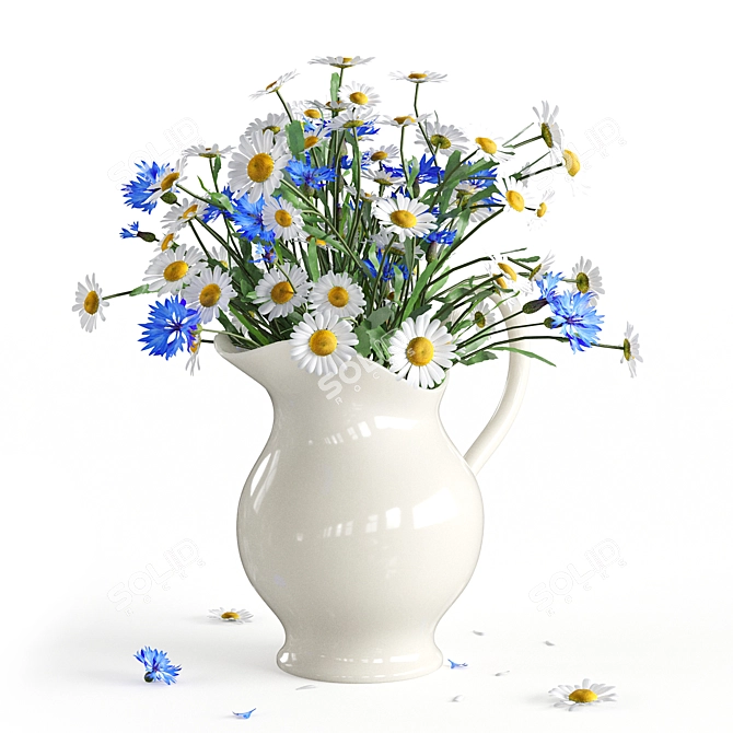 Daisy and Cornflower Bouquet 3D model image 1