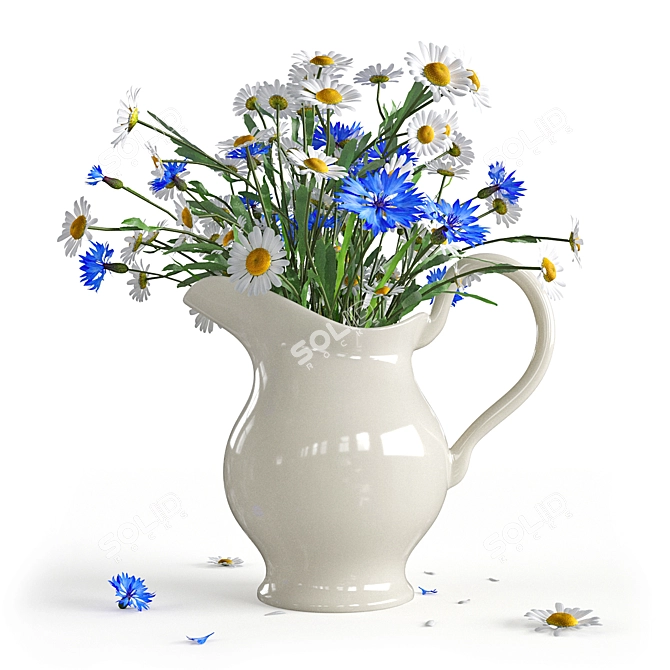 Daisy and Cornflower Bouquet 3D model image 4