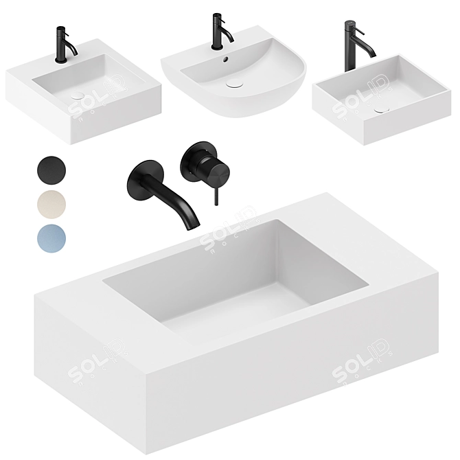 Galassia Washbasin Set with Mixers 3D model image 1