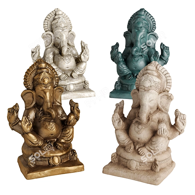 Elegant Ganesha Sitting Sculpture 3D model image 1